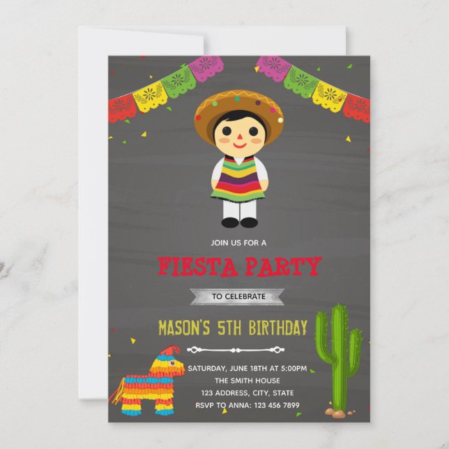 Invitación de cumpleaños de un niño mexicano (Anverso)