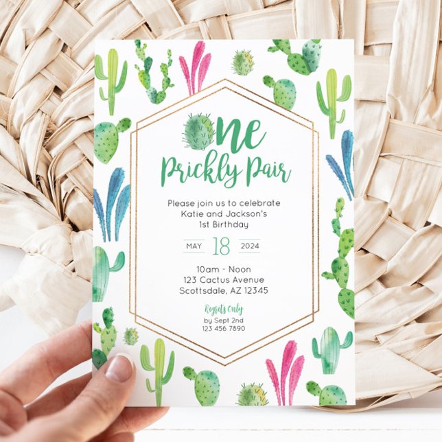 Invitación de cumpleaños de un par de primos (One Prickly Pair Birthday Invitation for Twins)
