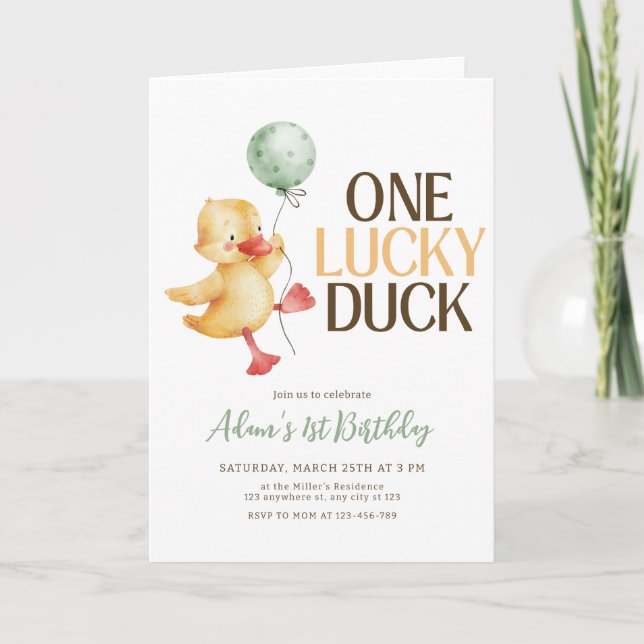 Invitación de cumpleaños de un pato afortunado, cu (Anverso)