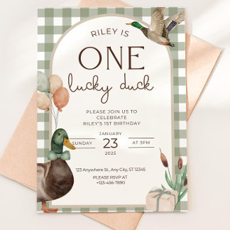 Invitación de cumpleaños de un pato afortunado niñ