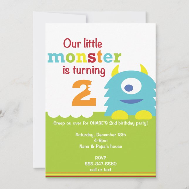 Invitación de cumpleaños de un pequeño monstruo -  (Anverso)