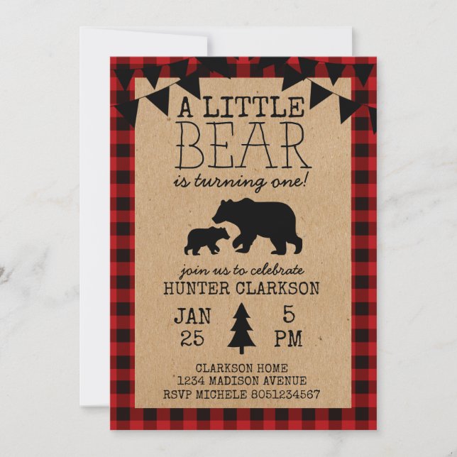 Invitación de cumpleaños de un pequeño oso (Anverso)