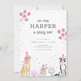 Invitación de cumpleaños de un perro Chica rosado