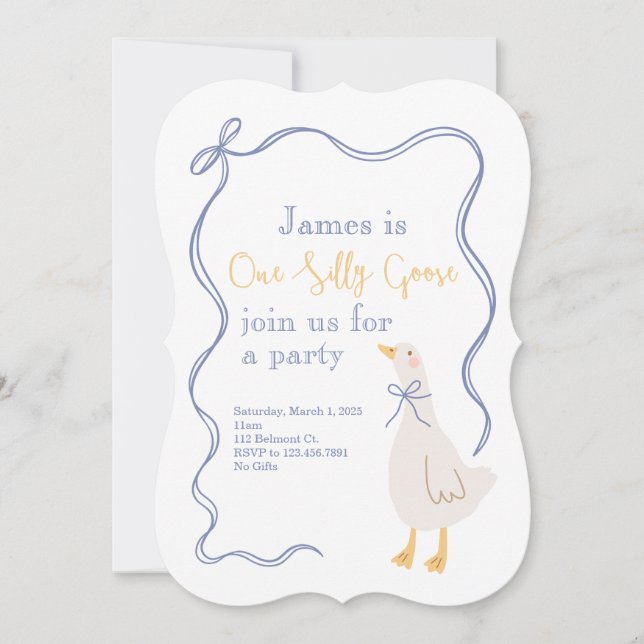 Invitación de cumpleaños de un tímido ganso (Anverso)