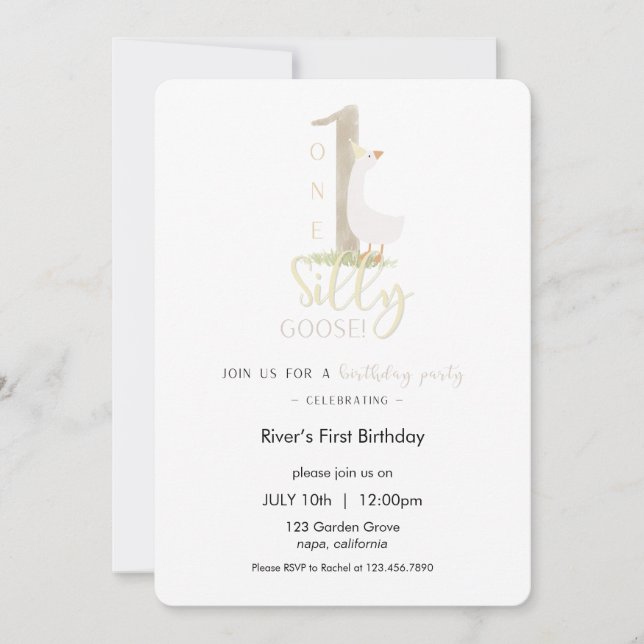 Invitación de cumpleaños de un tímido ganso (Anverso)