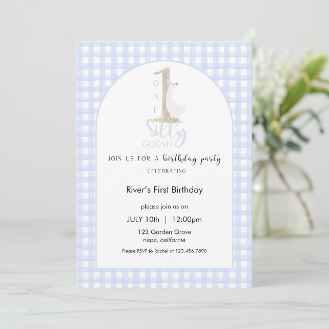Invitación de cumpleaños de un tímido ganso (Anverso de pie)