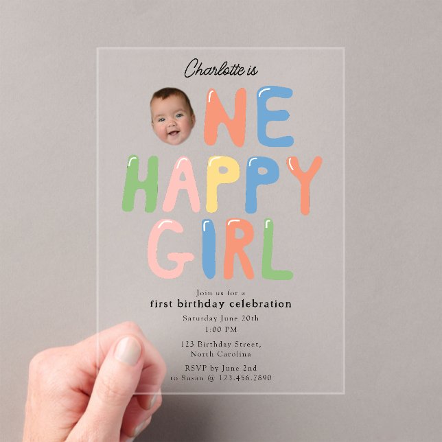 Invitación de cumpleaños de una niña feliz Cumplea (Insitu (portátil))