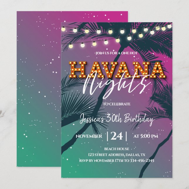 Invitación de cumpleaños de una noche de La Habana (Anverso / Reverso)