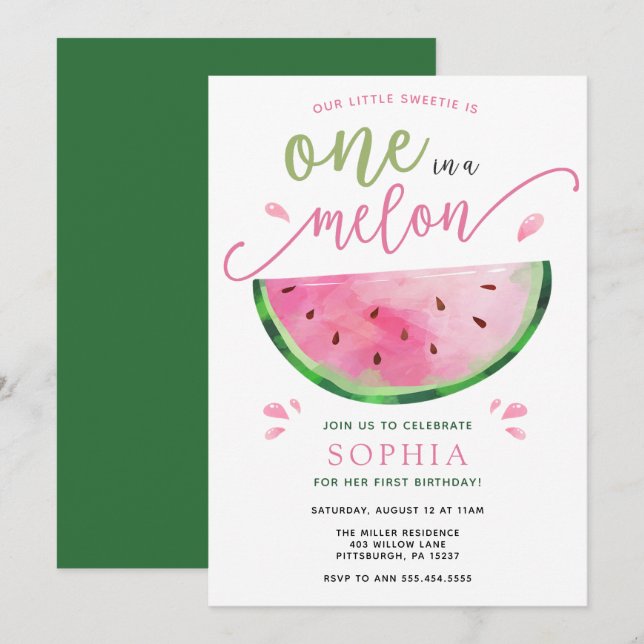 Invitación de cumpleaños de una sandía de melón (Anverso / Reverso)