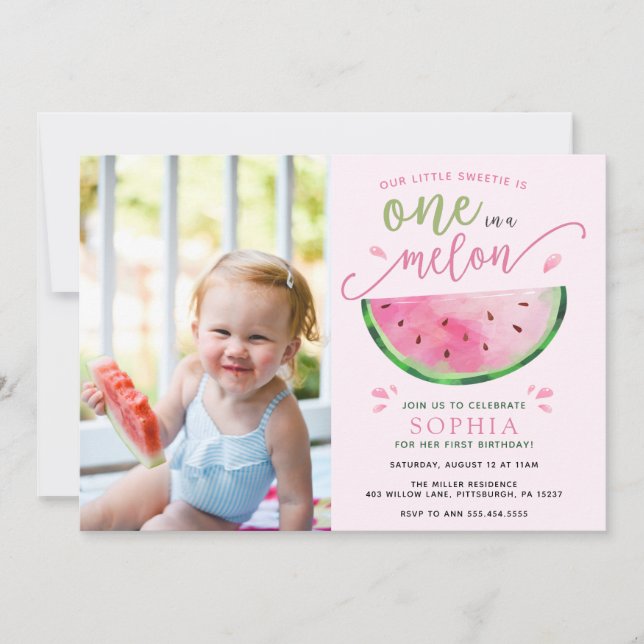 Invitación de cumpleaños de una sandía de melón (Anverso)