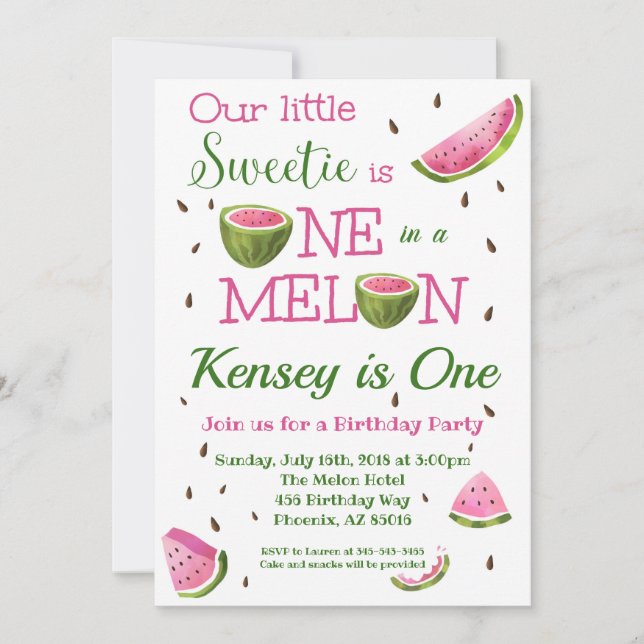 Invitación de cumpleaños de una sandía de melón (Anverso)