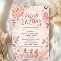 Invitación de Cumpleaños de Uñas Rosadas de Acuare