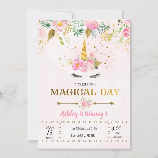 Invitación de cumpleaños de Unicorn (Anverso)