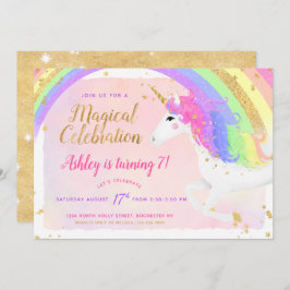 Invitación de cumpleaños de Unicorn | Arcoiris dor