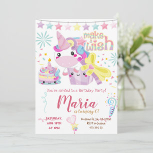 Invitación de cumpleaños de Unicorn Cute Pastel