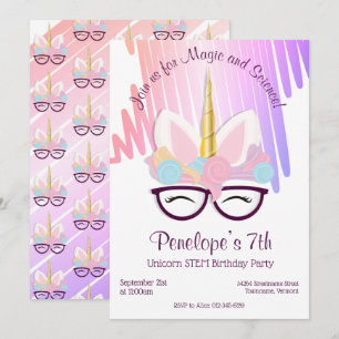 Invitación de cumpleaños de Unicorn Glasses Magica