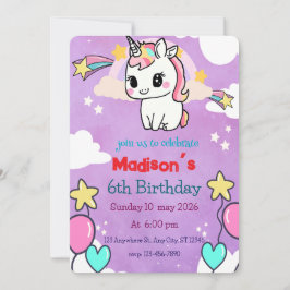 Invitación de cumpleaños de Unicorn | Plantilla ed