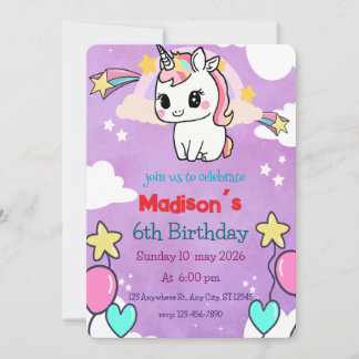 Invitación de cumpleaños de Unicorn | Plantilla ed