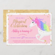 Invitación de cumpleaños de Unicorn | Rosa mágico