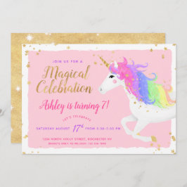 Invitación de cumpleaños de Unicorn | Rosa mágico 