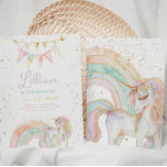 Invitación de cumpleaños de Unicorn y Rainbow Past<br><div class="desc">Magnífica fiesta de cumpleaños con temática de unicornio con arcos de lluvia y falsos acentos de oro.</div>