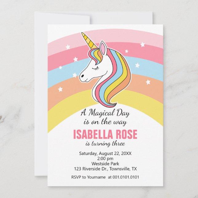 Invitación de cumpleaños de unicornio (Anverso)