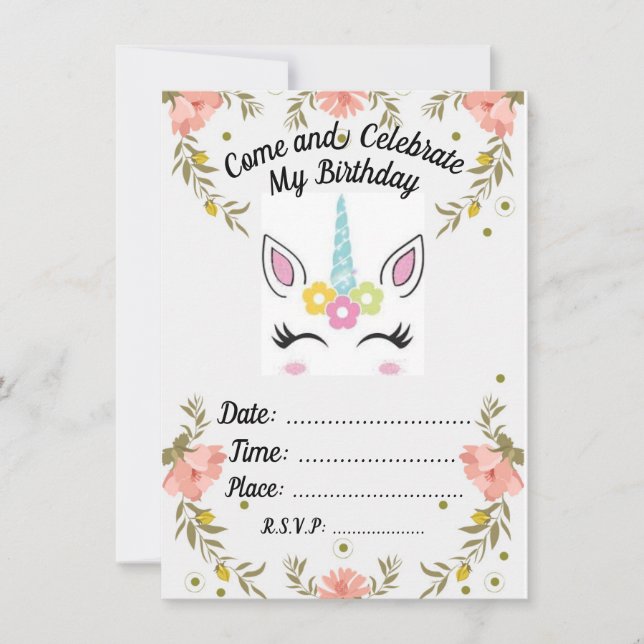 Invitación de cumpleaños de Unicornio (Anverso)