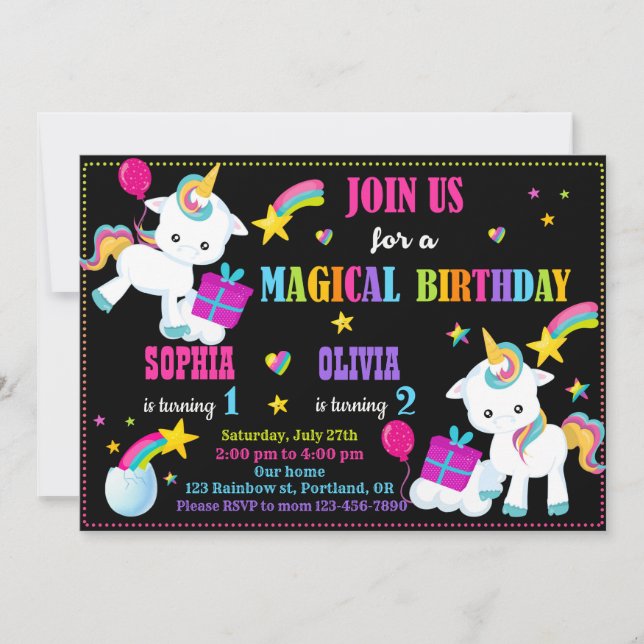Invitación de cumpleaños de Unicornio (Anverso)