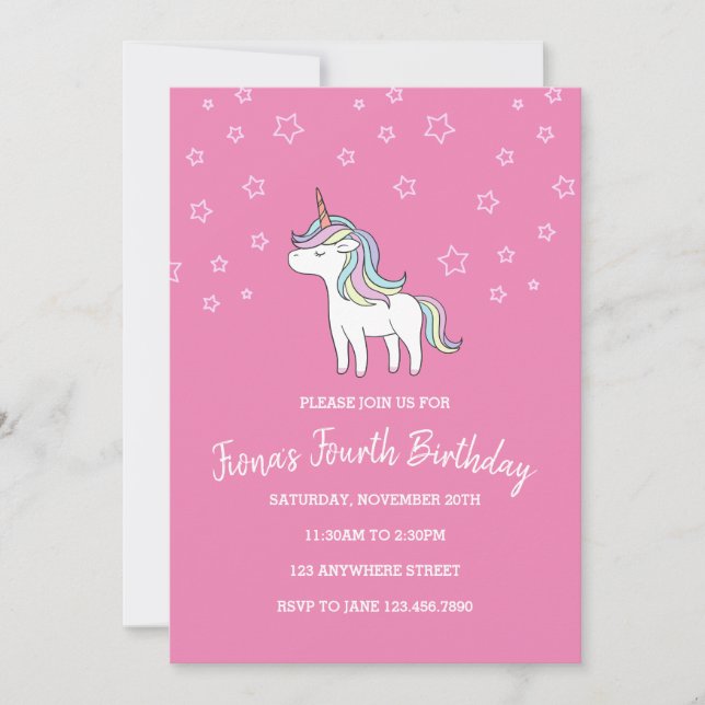 Invitación de cumpleaños de Unicornio (Anverso)