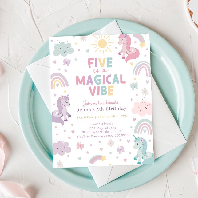 Invitación de cumpleaños de unicornio (Unicorn 5th Birthday Invitation)