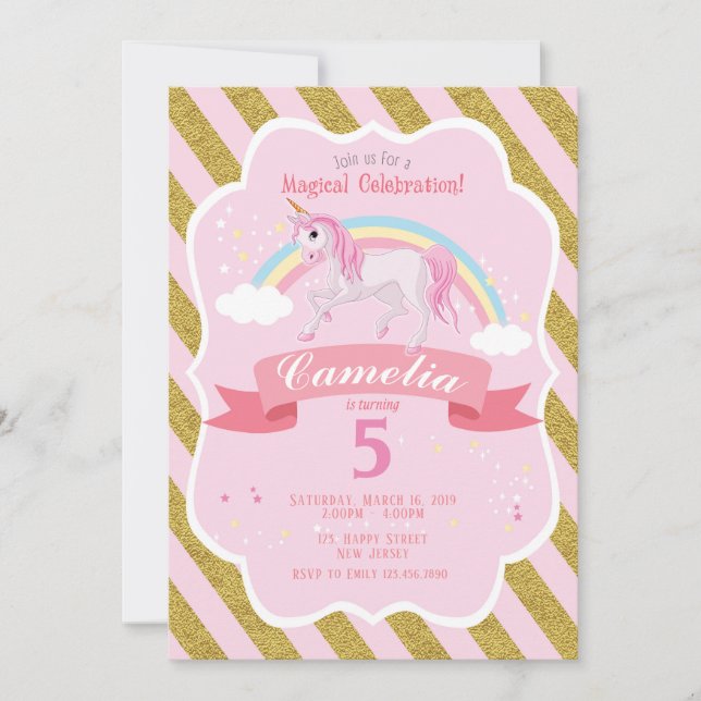 Invitación de cumpleaños de Unicornio (Anverso)