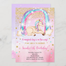 Invitación de cumpleaños de Unicornio a acuarela p