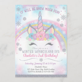 Invitación de cumpleaños de Unicornio a Winter Won