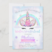 Invitación de cumpleaños de Unicornio a Winter Won