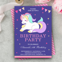 Invitación de cumpleaños de unicornio adorable y l
