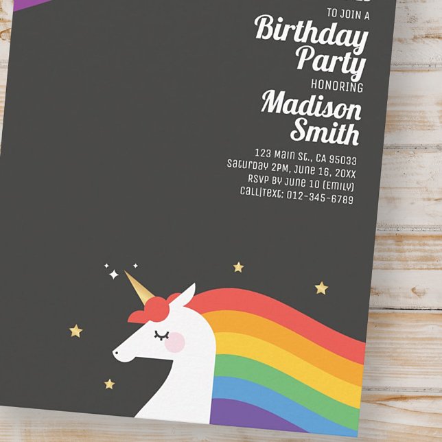 Invitación de cumpleaños de Unicornio Arcoíris Est (Subido por el creador)