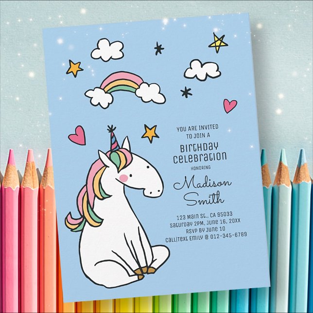 Invitación de cumpleaños de Unicornio Arcoíris Est (Subido por el creador)