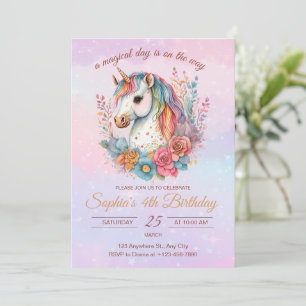 Invitación de cumpleaños de unicornio Arcoiris Uni