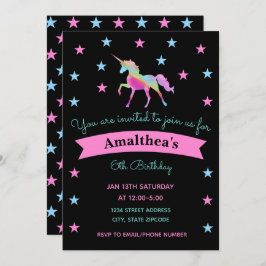 Invitación de cumpleaños de Unicornio Arcoiris y E