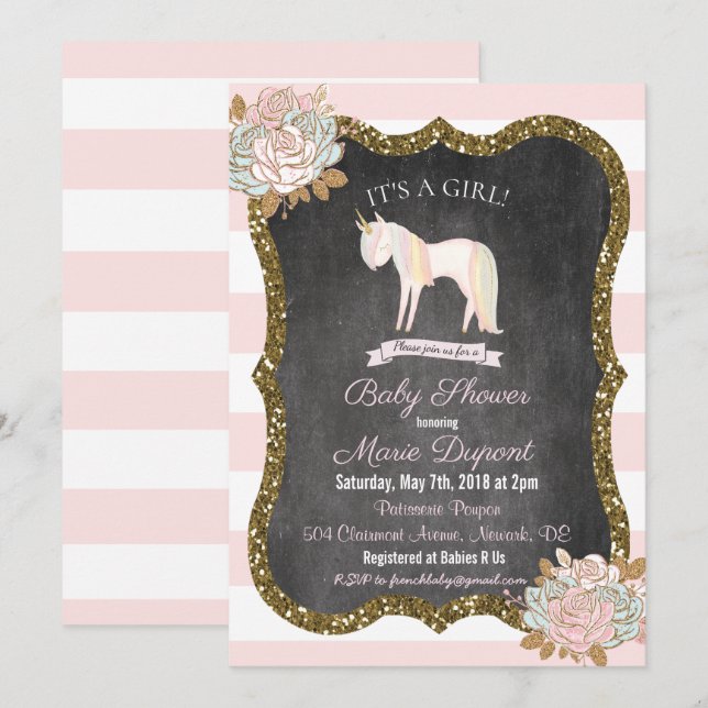 Invitación de Cumpleaños de Unicornio Brillante Fl (Anverso / Reverso)