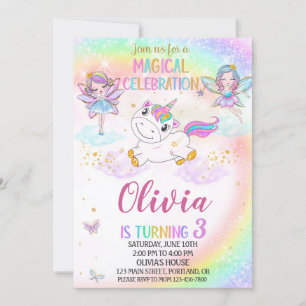 Invitación de cumpleaños de unicornio chica de inv