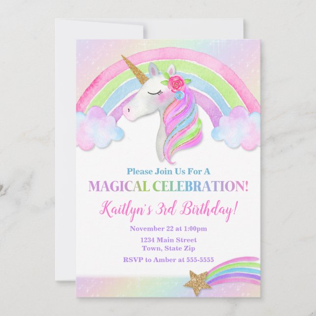 Invitación de cumpleaños de Unicornio, Chica de Ra (Anverso)