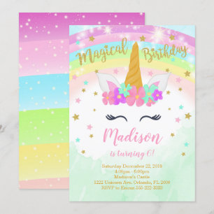 Invitación de cumpleaños de unicornio colorido
