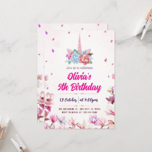 Invitación de Cumpleaños de Unicornio con Acuarela