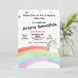 Invitación de cumpleaños de Unicornio con arcoiris