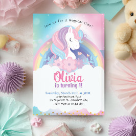 Invitación de cumpleaños de Unicornio con arcoiris