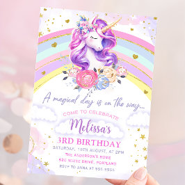 Invitación de cumpleaños de Unicornio con arcoiris