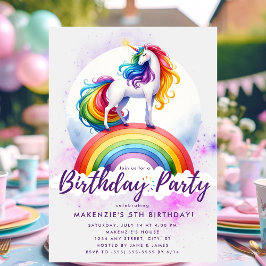 Invitación de cumpleaños de Unicornio con arcoiris