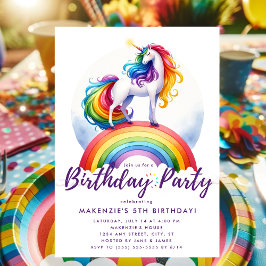 Invitación de cumpleaños de Unicornio con arcoiris