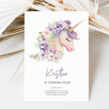 Invitación de cumpleaños de Unicornio con flores m